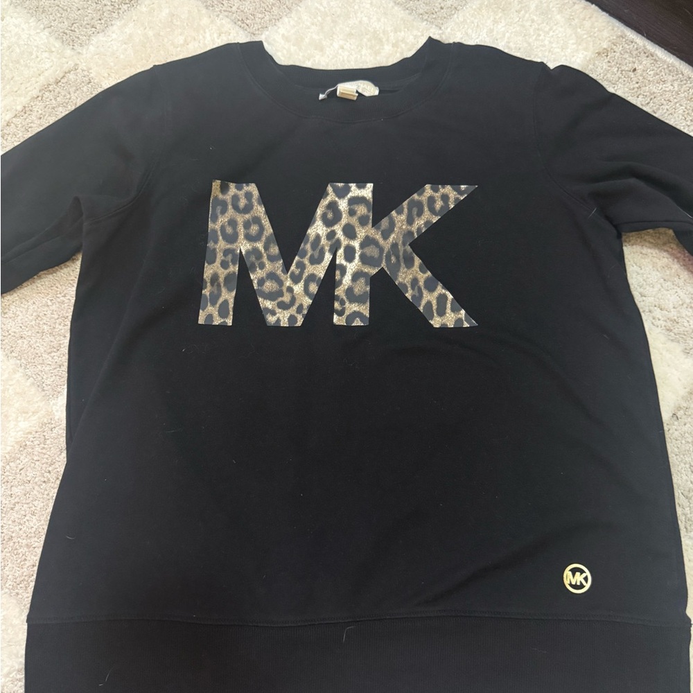 Michael Kors Black Sweater with Leopard MK Logo